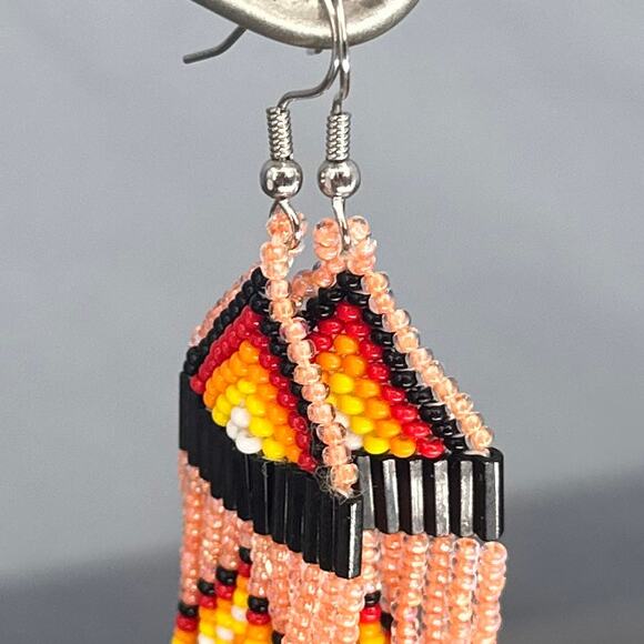Tribal Earrings Seed Bead Handmade Multicolor Native American Boho Dangle 3” USA - Picture 5 of 15